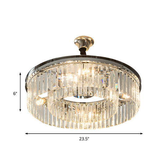 Drum Crystal Block Chandelier Pendant Light - Sleek Style 4/8 Lights Chrome Finish 18’’/23’’ Wide