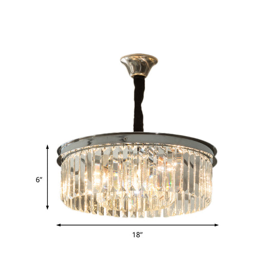 Drum Crystal Block Chandelier Pendant Light - Sleek Style 4/8 Lights Chrome Finish 18’’/23’’ Wide