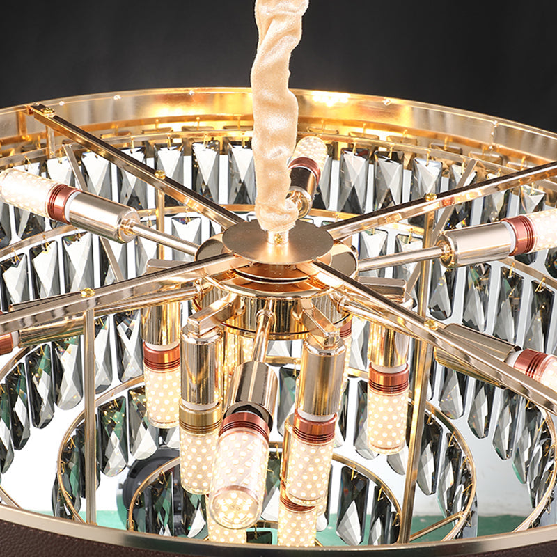 Tiered Crystal Block Chandelier - Black-Gold Pendant Light Fixture With 9/12 Lights