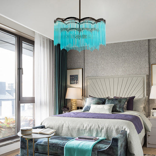 Clear/Blue Crystal Strand Chandelier Light - Elegant Round Design 3 Lights Perfect For Dining Room