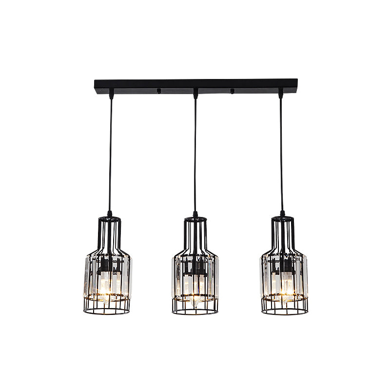 Modern 3-Light Dining Room Pendant With Nordic Black Finish Metal & Crystal Shade