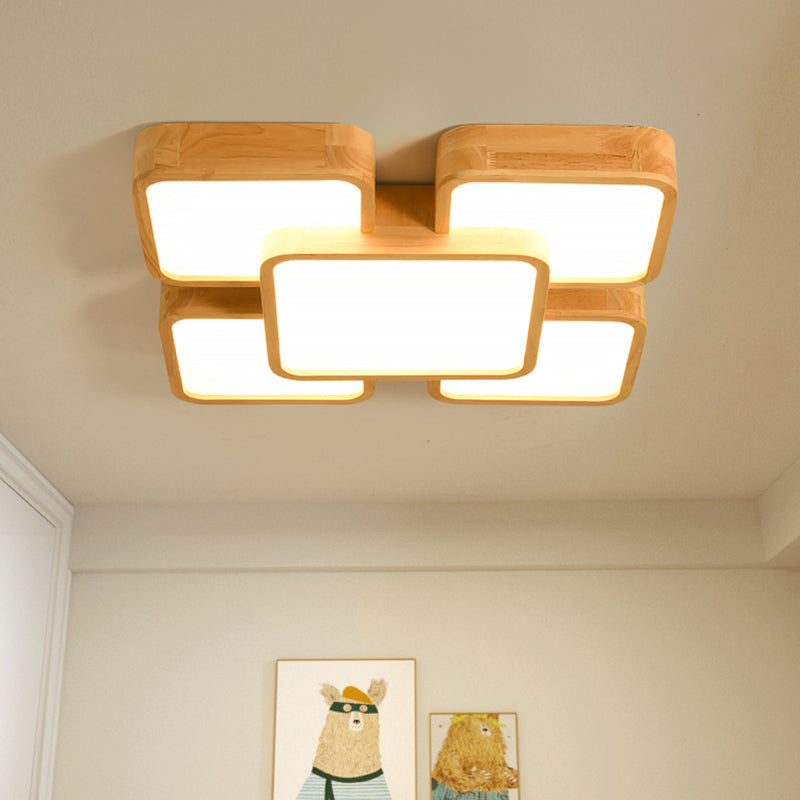 Nordic Style Led Flush Ceiling Light With Square Wood Finish - Perfect For Bedrooms / 21 Warm