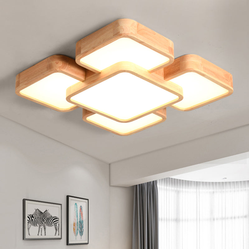 Nordic Style Led Flush Ceiling Light With Square Wood Finish - Perfect For Bedrooms