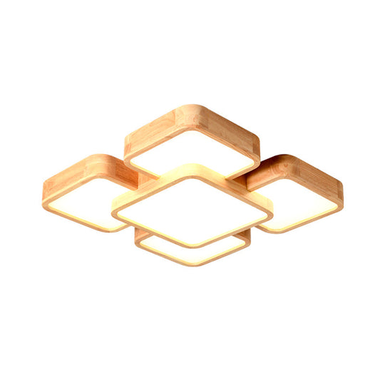 Nordic Style Led Flush Ceiling Light With Square Wood Finish - Perfect For Bedrooms