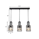 Nordic Black Dining Room Pendant With Metal And Crystal Shades - 3 Light Cluster