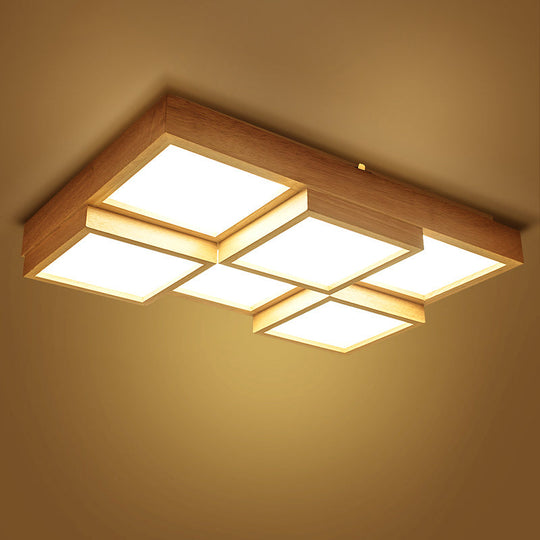 Nordic Led Wood Flush Mount Ceiling Light With Acrylic Splicing Squares 6 / White