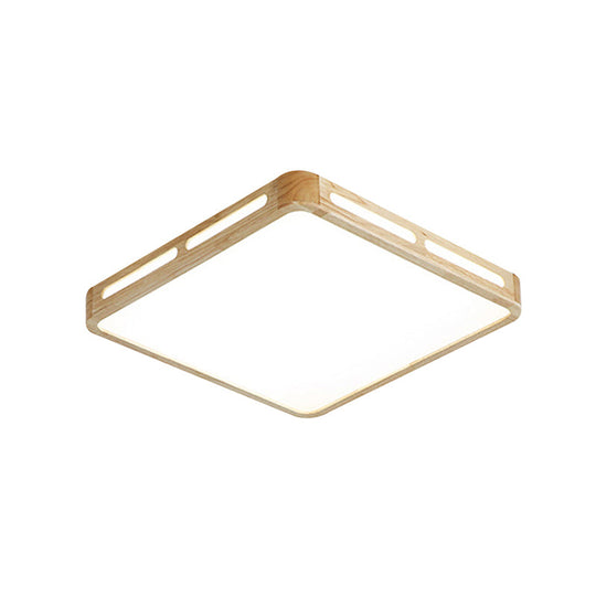 Japanese Square Led Wood Flush Mount Ceiling Light With Acrylic Shade - Bedroom Lighting