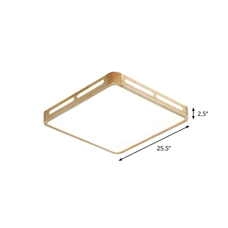 Japanese Square Led Wood Flush Mount Ceiling Light With Acrylic Shade - Bedroom Lighting