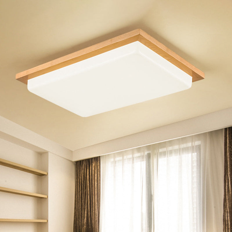 Japanese Led Wood Flush Ceiling Light For Living Room / Natural A
