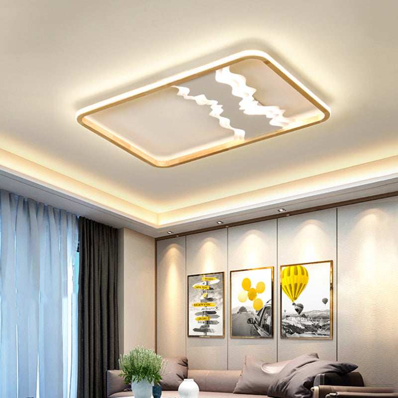 Chinese Mountain Wood Rectangle Flush Ceiling Led Light Fixture For Bedroom White / 25.5’ Natural