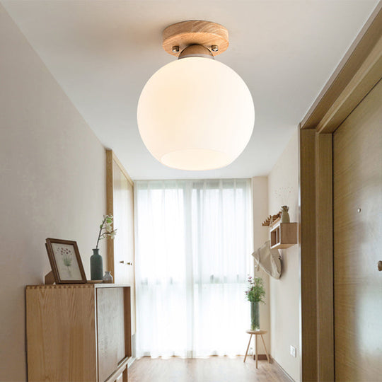 White Glass Led Flush Mount Lighting With Nordic Design – Shaded Entryway Ceiling Light Fixture