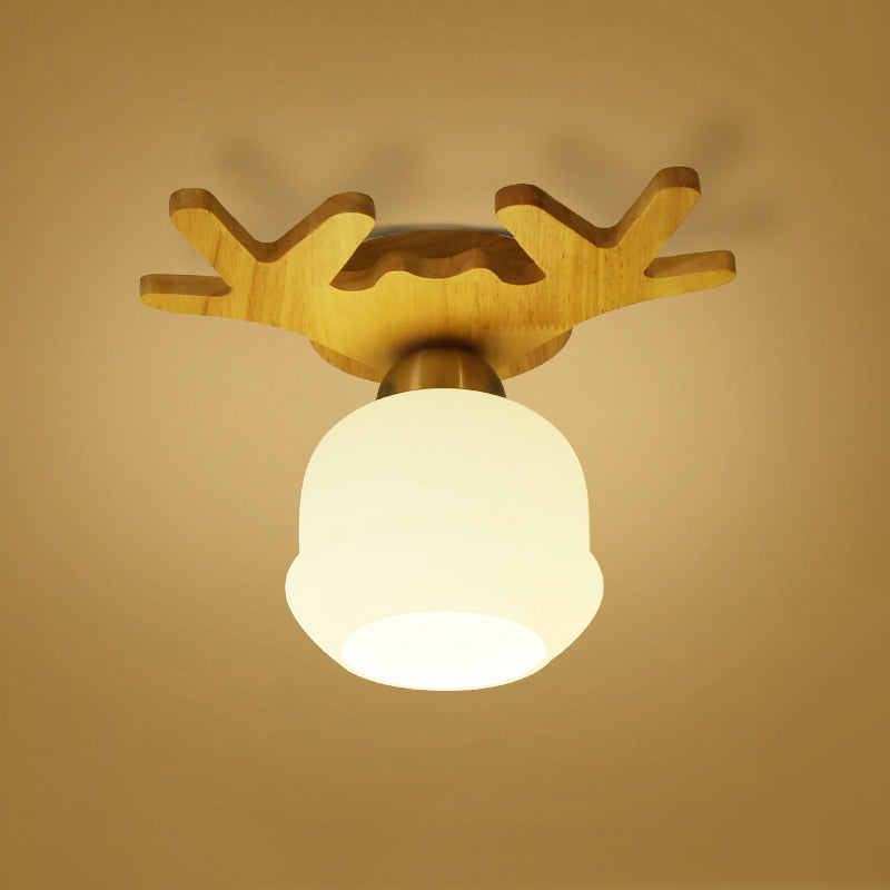 White Glass Led Flush Mount Lighting With Nordic Design Shaded Entryway Ceiling Light Fixture / E