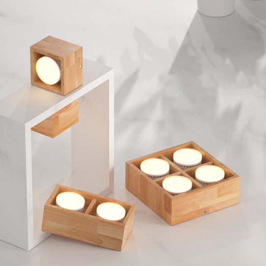 Contemporary Wood Flush Mount Ceiling Light With Led For Corridors