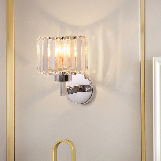 Modern Chrome Wall Sconce Light With Crystal Rod Shade - 1-Light Hallway Mount