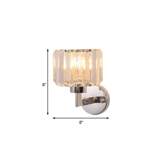 Modern Chrome Wall Sconce Light With Crystal Rod Shade - 1-Light Hallway Mount