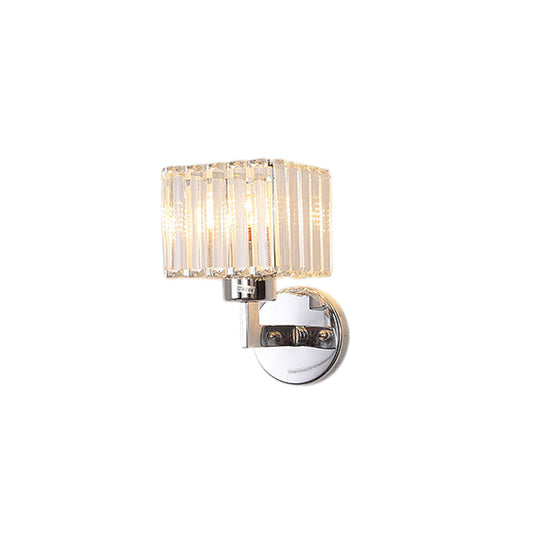 Modern Chrome Wall Sconce Light With Crystal Rod Shade - 1-Light Hallway Mount