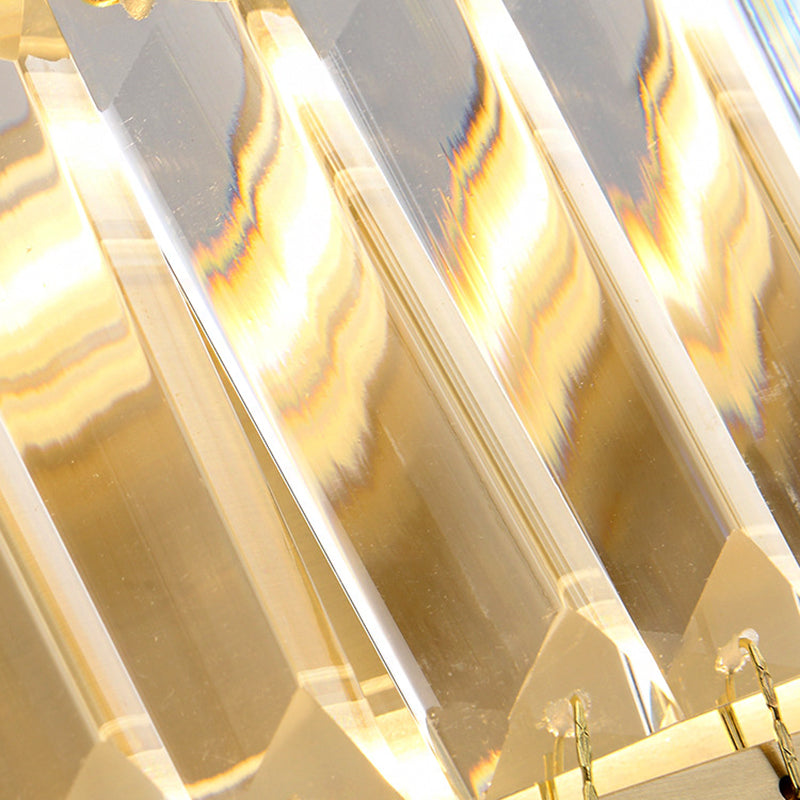 Golden Rectangle Led Wall Mount Light With Clear Faceted Crystal - Modern Metallic Lighting Fixture