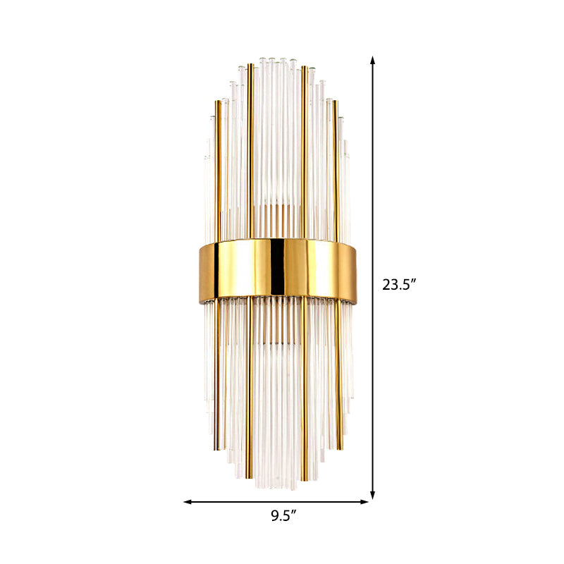Contemporary Brass Wall Mounted Living Room Light With Clear Crystal Shade