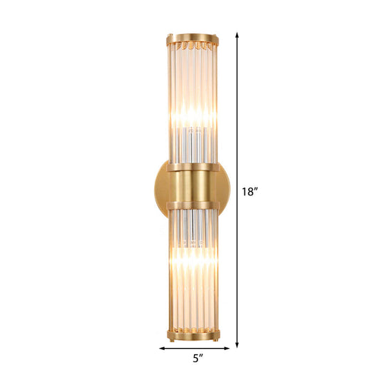 Modern Brass Linear Wall Lamp With Clear Crystal Sconce - 2 Lights Stylish Design