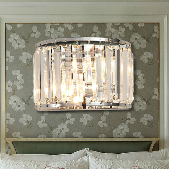 Modern Clear Crystal Wall Mounted Light 2-Bulb Chrome Finish Lamp