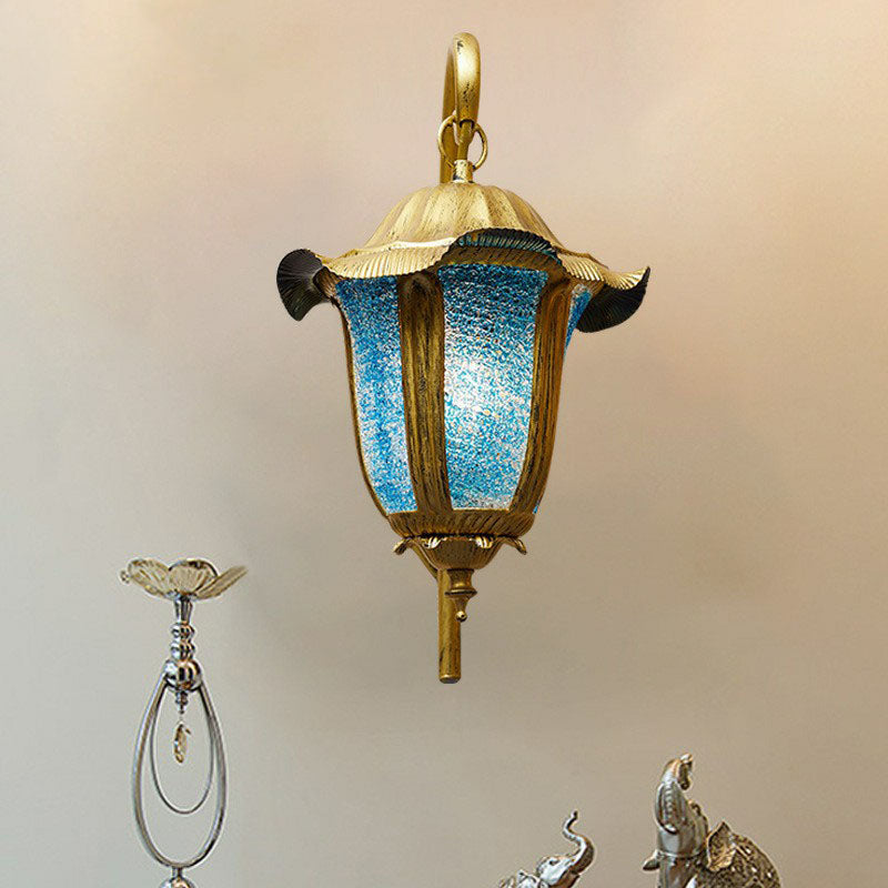 Moroccan Bell Metallic Wall Light Fixture - Single-Bulb Mounted Lamp In Lake Blue