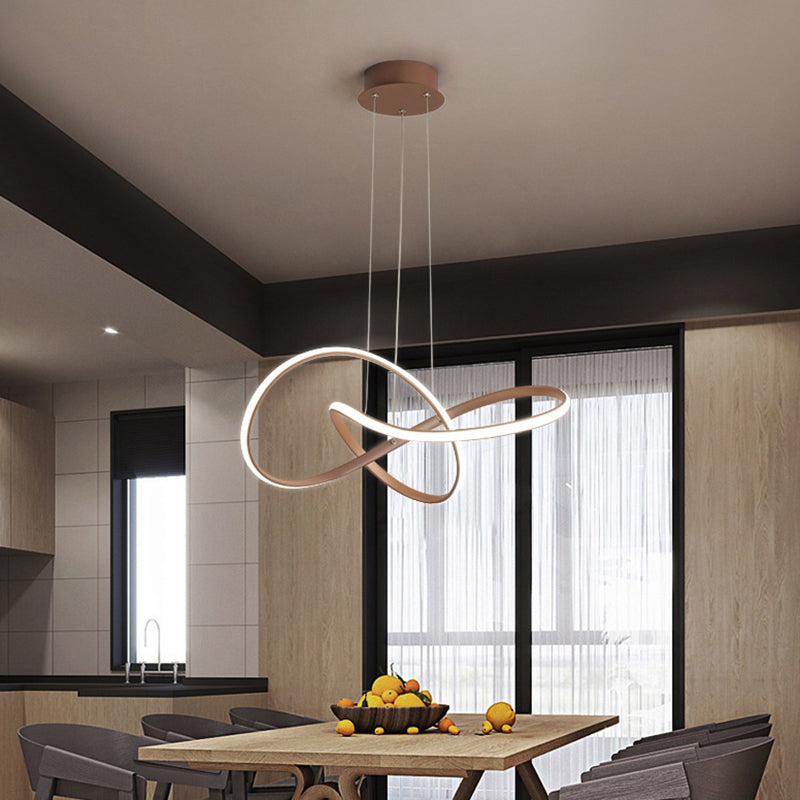 Gold Metallic Led Pendant Light With Seamless Curve Design For Contemporary Restaurants
