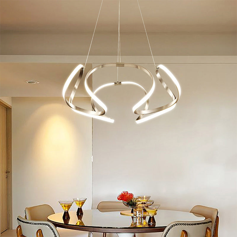 Led Floral Ceiling Chandelier - Modern Metallic Dining Room Light