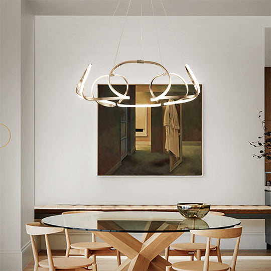 Modern Floral Led Ceiling Light For Dining Room - Metallic Chandelier Fixture