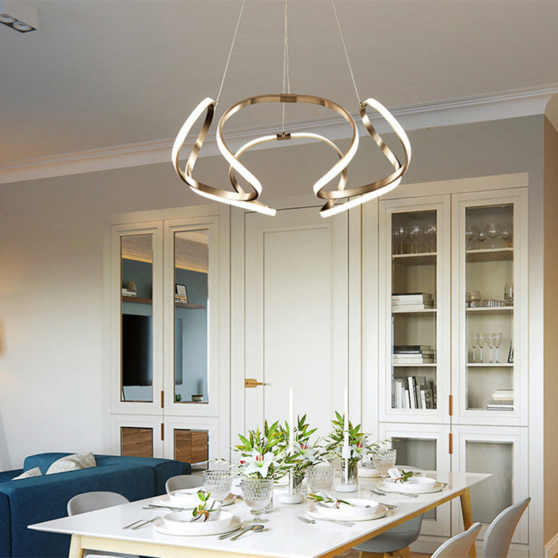 Led Floral Ceiling Chandelier - Modern Metallic Dining Room Light