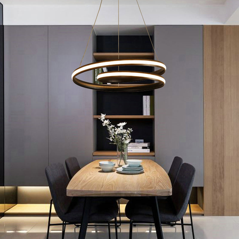 Minimalist Led Pendant Light: Metallic Seamless Curve Chandelier For Dining Room
