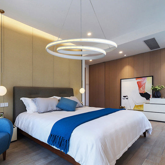 Minimalist Led Chandelier For Dining Room With Metallic Seamless Curve Design White / 16 Natural