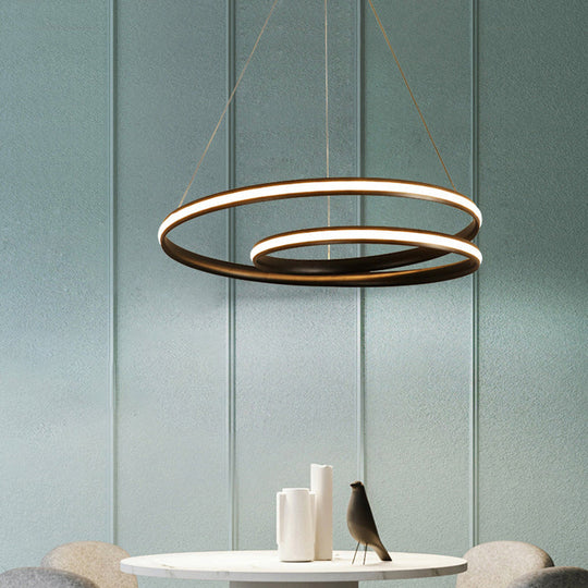Minimalist Led Chandelier For Dining Room With Metallic Seamless Curve Design