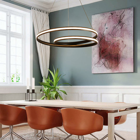 Minimalist Led Pendant Light: Metallic Seamless Curve Chandelier For Dining Room
