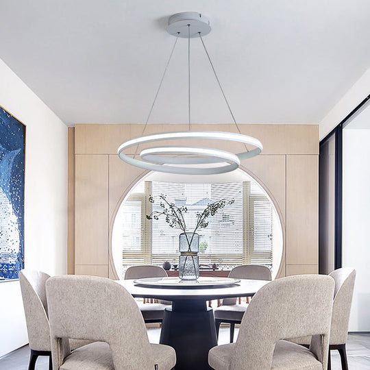 Minimalist Led Pendant Light: Metallic Seamless Curve Chandelier For Dining Room