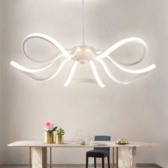 Minimalist Led Pendant Light In White For Restaurants - Flower Chandelier Design