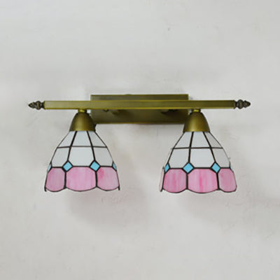 Tiffany Style Stained Glass Wall Sconce Light With Domed Design - 2 Heads In Yellow/Pink/Green/Blue