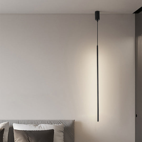 Minimalist Black Led Pendant Light With Acrylic Pole For Bedside Suspension