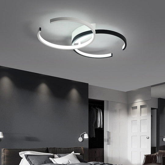 Modern Circular Led Flush Mount Acrylic Ceiling Light In Black & White For Bedrooms