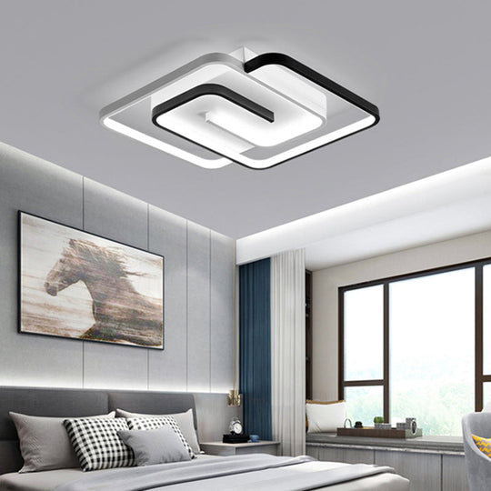 Black And White Acrylic Flush Ceiling Light - Modern Geometric Style With Led Fixture Black - White