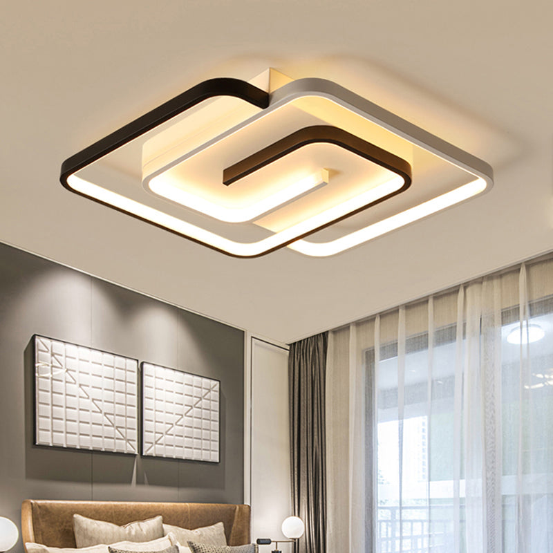Black And White Acrylic Flush Ceiling Light - Modern Geometric Style With Led Fixture Black-White /