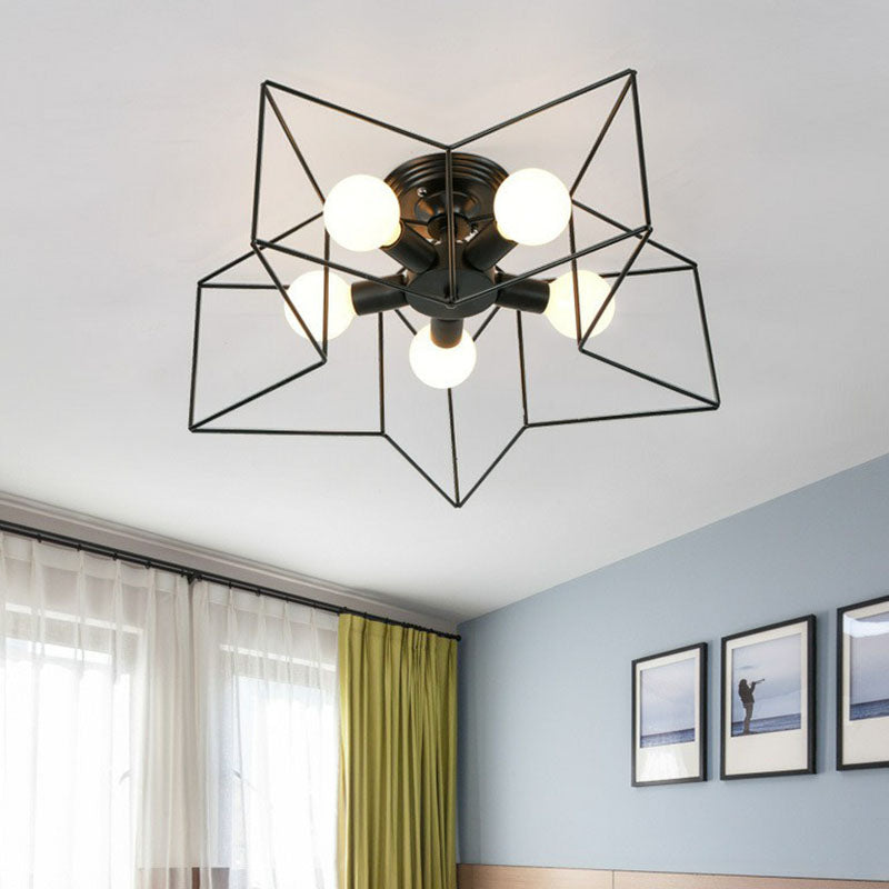 Antique Iron Flush Mount Ceiling Light With 5 Heads Semi Fixture – Perfect For Bedroom