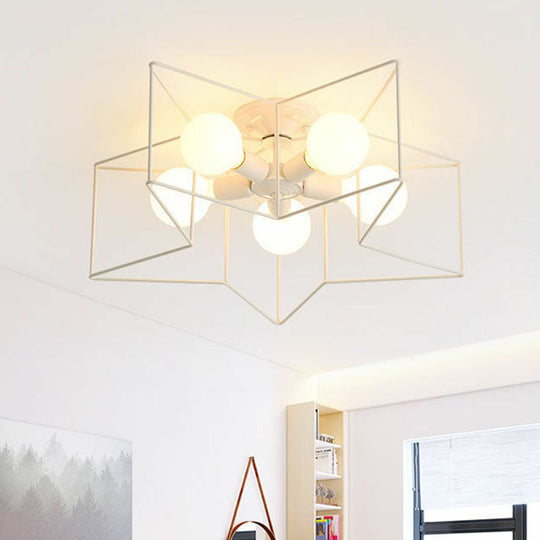 Antique Iron Flush Mount Ceiling Light With 5 Heads Semi Fixture – Perfect For Bedroom White