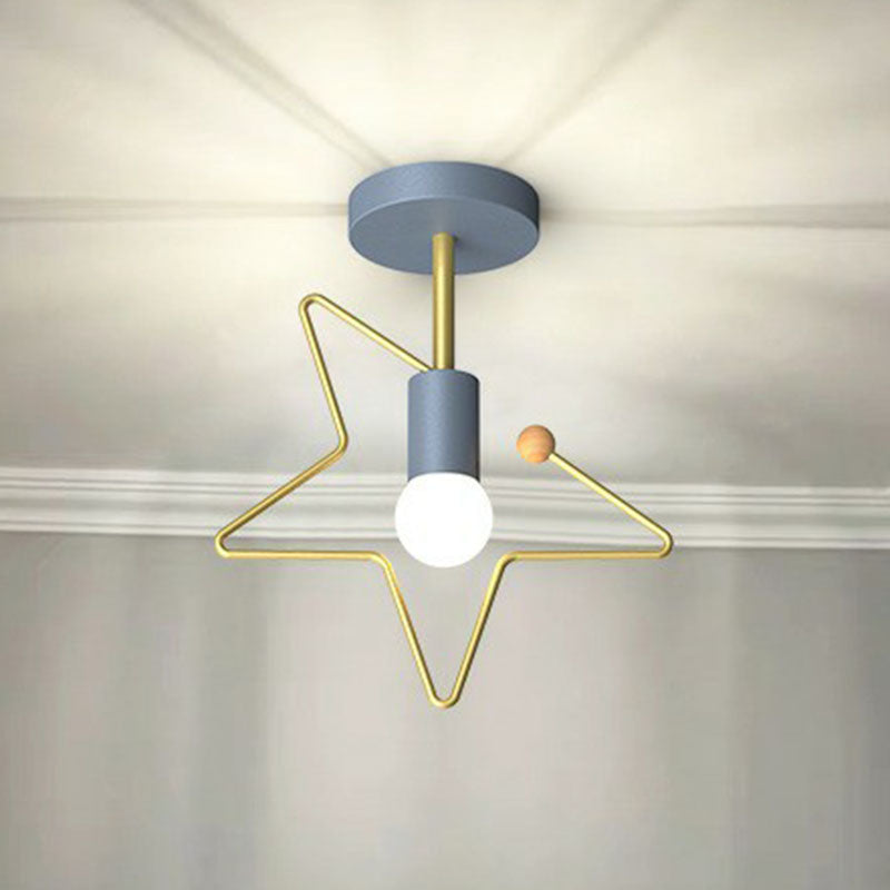 Vintage Geometric Metal Semi Flush Ceiling Light - 1 - Light Corridor Mount Fixture