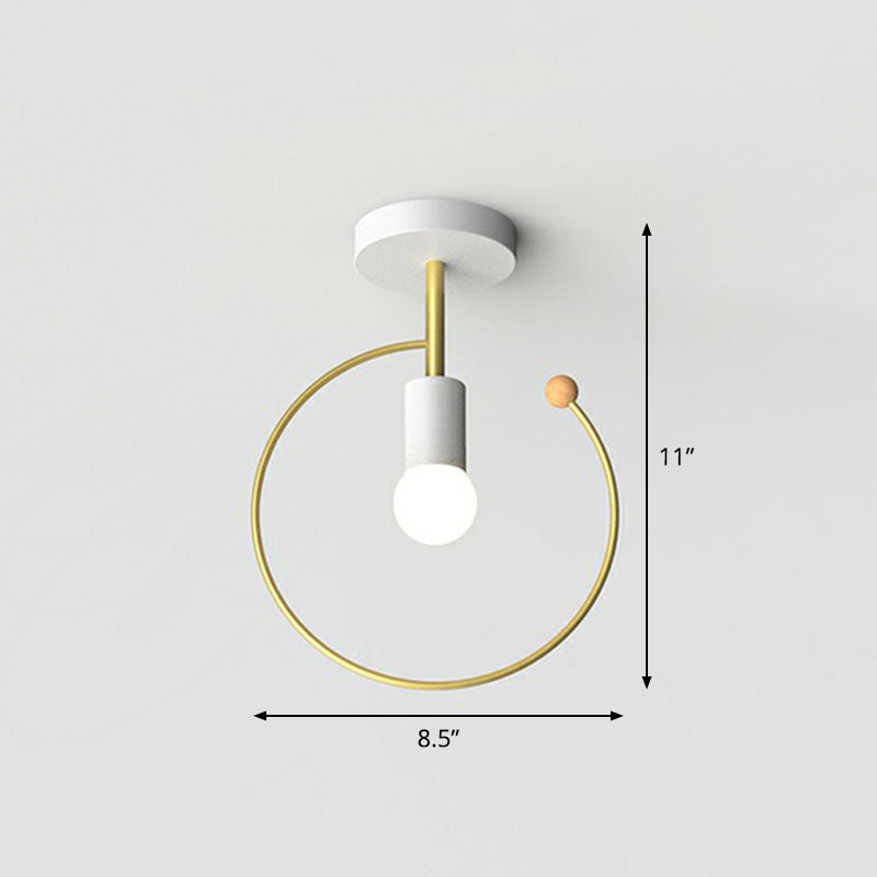 Vintage Geometric Metal Semi Flush Ceiling Light - 1 - Light Corridor Mount Fixture White / Round