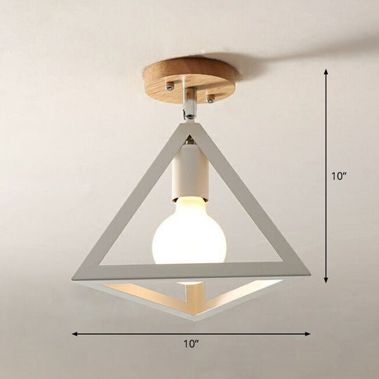 Iron Geometric Semi - Flushmount Ceiling Light For Entryways White / Triangle
