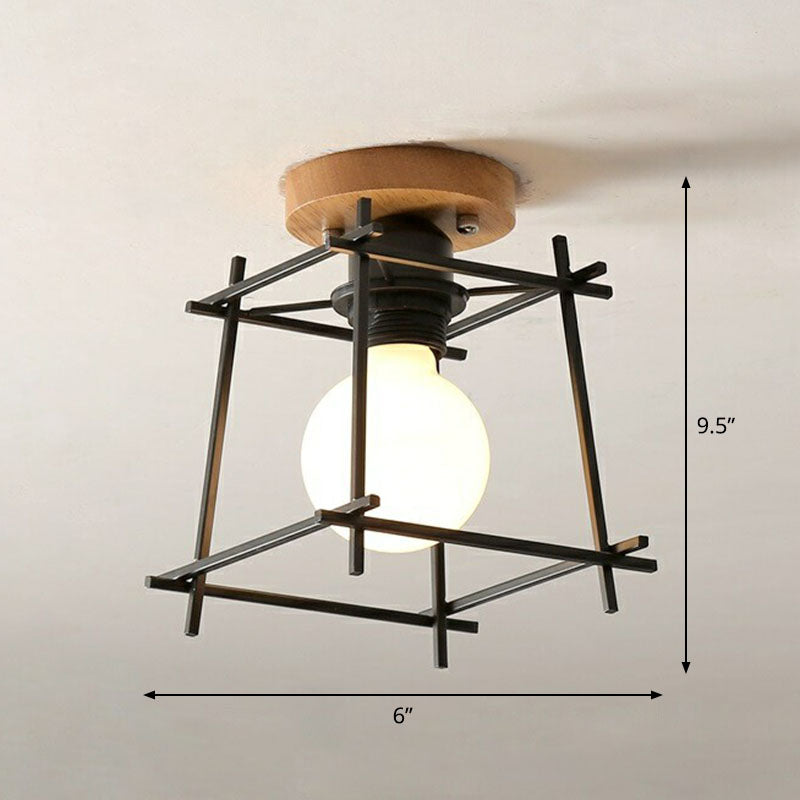 Iron Geometric Semi - Flushmount Ceiling Light For Entryways Black / Square Plate