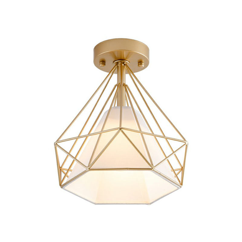 Sleek Iron Diamond Cage Semi Flush Ceiling Light Fixture – Ideal For Corridors And Simplicity -