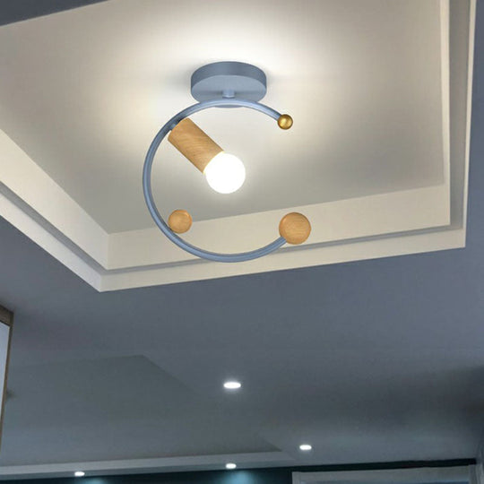 Antique Framed Iron Semi Flush Mount Ceiling Light - 1 - Light Fixture For Corridor