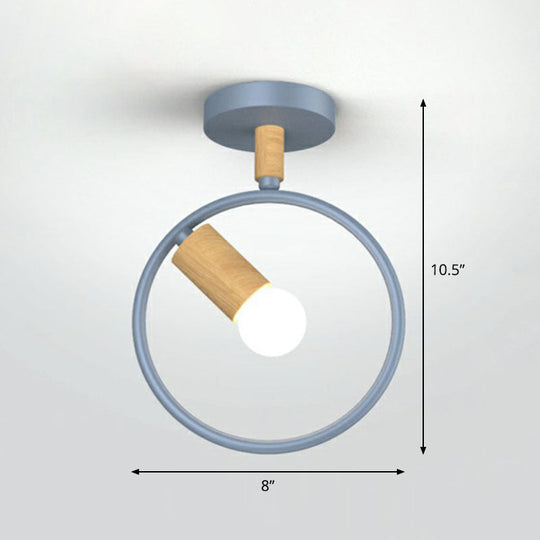 Antique Framed Iron Semi Flush Mount Ceiling Light - 1 - Light Fixture For Corridor Grey / Round