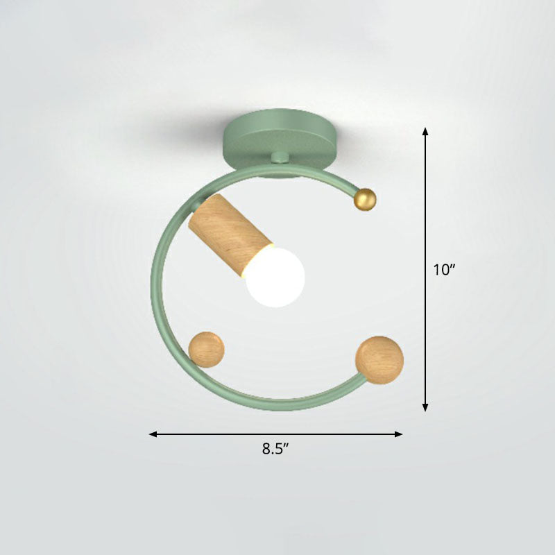 Antique Framed Iron Semi Flush Mount Ceiling Light - 1 - Light Fixture For Corridor Green /